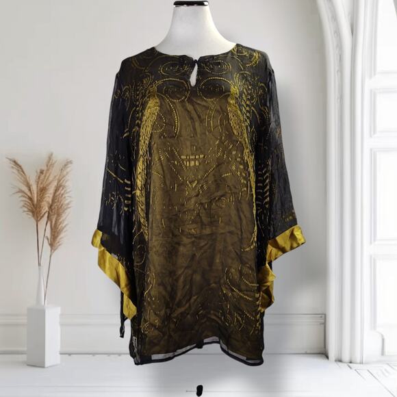 Citron Santa Monica Kimono Sleeve Top Size 4X Burnout Chiffon Phoenix Silk - Picture 1 of 16